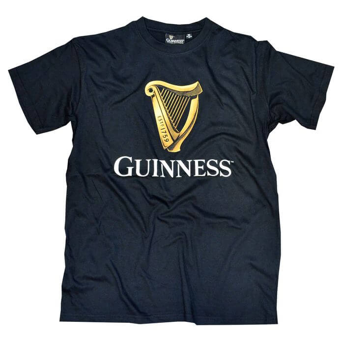 Schwarzes Herren T-Shirt  mit GUINNESS Schriftzug und Harfe-Print XL